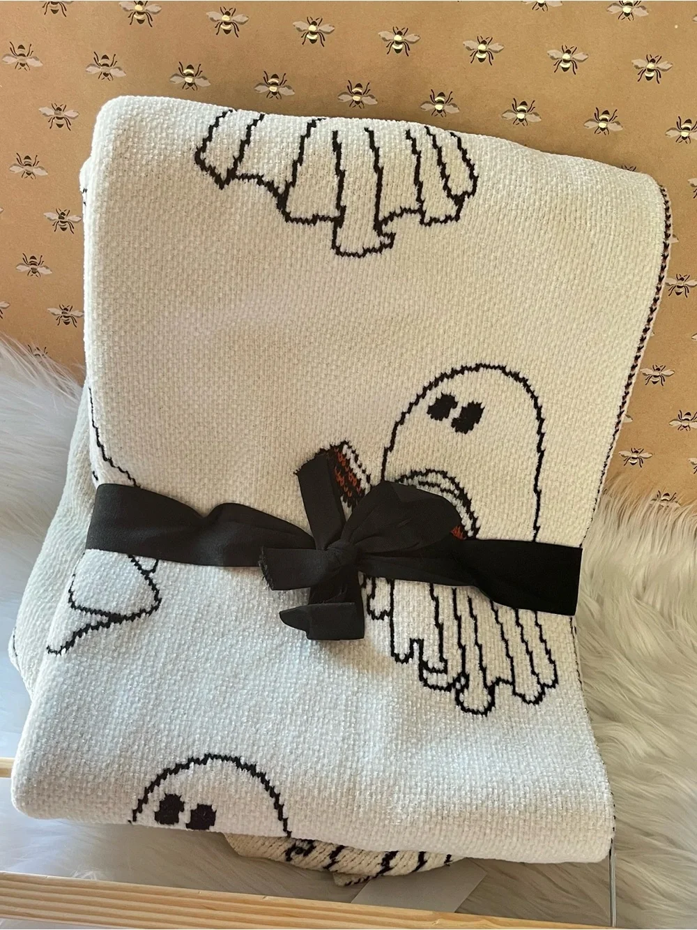 Goblin and Ghoul Halloween Ghost Reading Book Throw Blanket